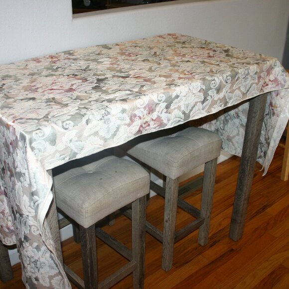 Cream Color Jacquard Floral Table Cloth 56” x 82” B-240 - Picture 3 of 5